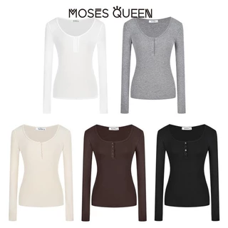 < MOSESQUEEN > เสื้อผ้าสตรีแบบ U-นิ้ว แขนยาว รูปทรงเปิดบางส่วน ดีไซน์ใหม่เฉพาะกลุ่ม ใส่สบาย ทั้งในและนอกบ้าน สำหรับเด็กหญิง #62315