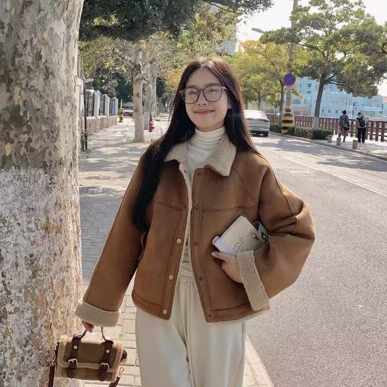 เสื้อโค้ทกํามะหยี่เนื้อแกะขนสัตว์ใหม่ของ Maillard ผู้หญิงเนื้อแกะหนาหลวมฤดูใบไม้ร่วงฤดูหนาว