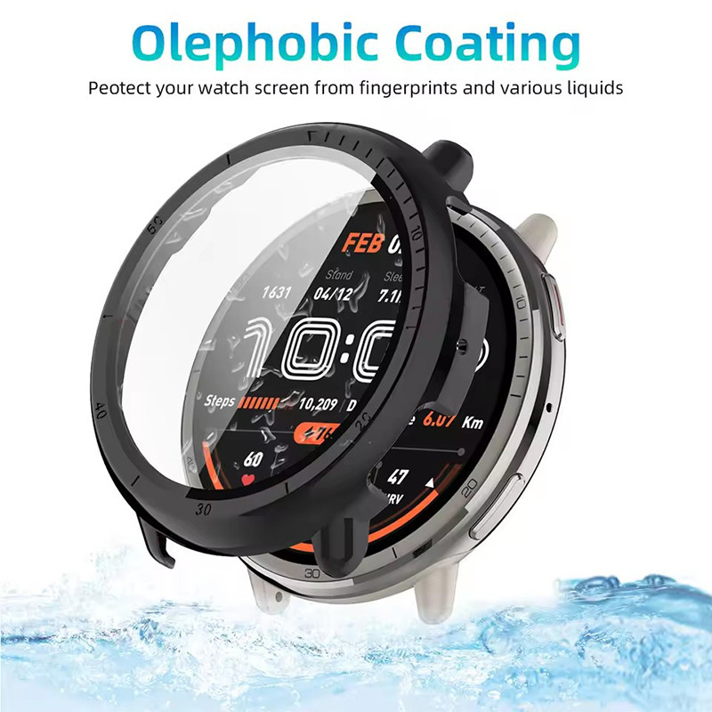กระจกนิรภัยป้องกัน + PC สําหรับ Amazfit Active 2 Accessoroy PC All-around กันชนฝาครอบป้องกัน + ป้องกันหน้าจอสําหรับ Amazfit Active 2 สมาร์ทนาฬิกา
