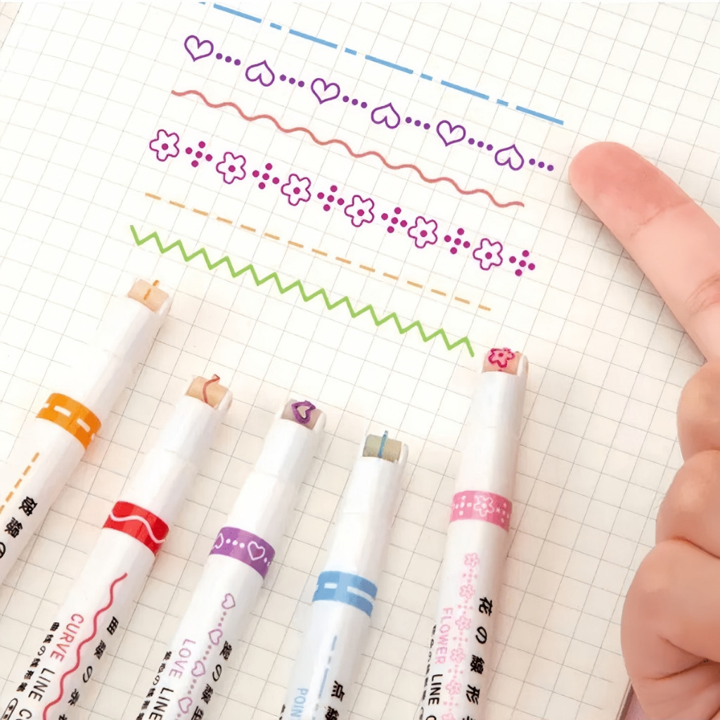 （6 ด้าม）ปากกามาร์กเกอร์ ไฮไลท์ Curve PENลูกกลิ้ง แบบเส้นคู่ ตกแต่ง DIY ไดอารี่ เน้นข้อความ เครื่องเขียนนักเรียนCurve Sha