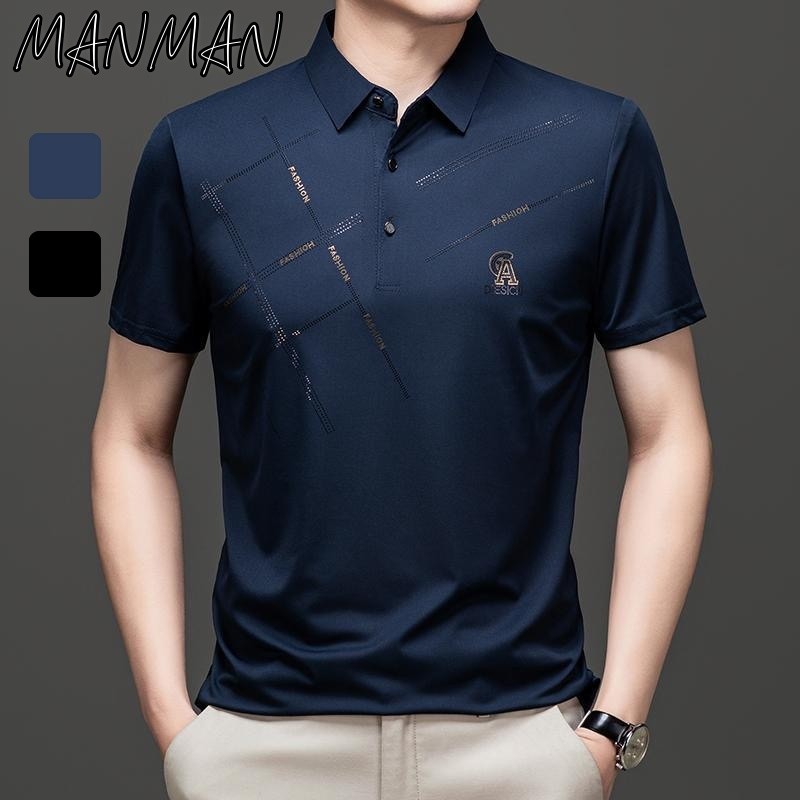 M＆M เสื้อโปโลผู้ชาย สีล้วน ธุรกิจสไตล์ผู้ใหญ่ ผ้าแห้งเร็ว แบบหลวมลำลอง