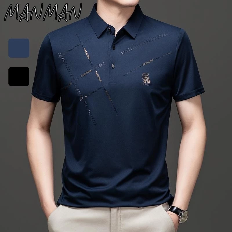 M&M เสื้อโปโลผู้ชาย สีล้วน ธุรกิจสไตล์ผู้ใหญ่ ผ้าแห้งเร็ว แบบหลวมลำลอง