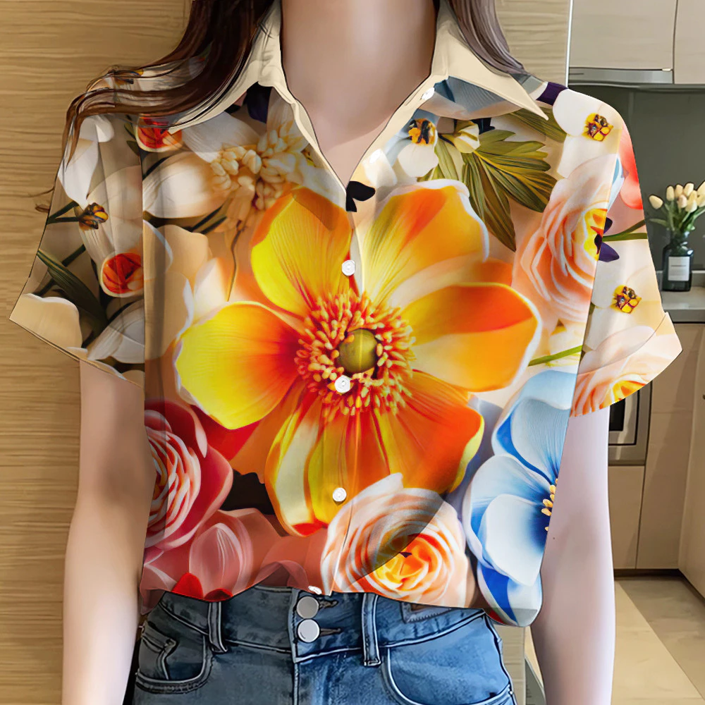 เสื้อสงกรานต์ 2568 ผู้หญิง ฮาวาย แขนสั้น ลายดอกไม้ thumbnail 5