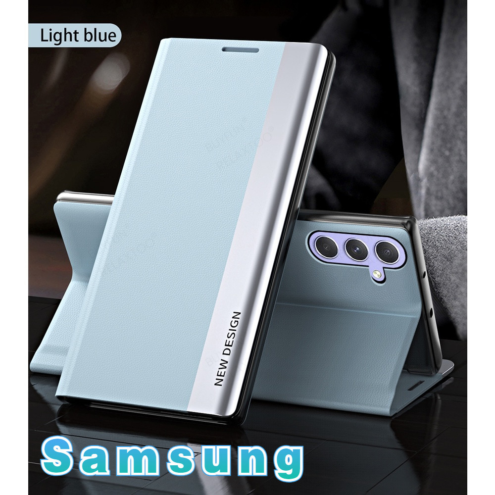 SAMSUNG ปลอกสําหรับsamsung Galaxy A55 A35 A16 4G 5G 2024 เคสโทรศัพท์หนังชุบFlip BracketกันกระแทกสําหรับSamsungA16 A15 A05 A05S A14 A54 A25 A34 ขาตั้งป้องกันกลับกรณี