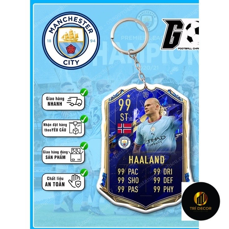 พวงกุญแจ Haaland สโมสรฟุตบอล Man City Season 2022-2023 - วัสดุไมก้า 2 ด้าน