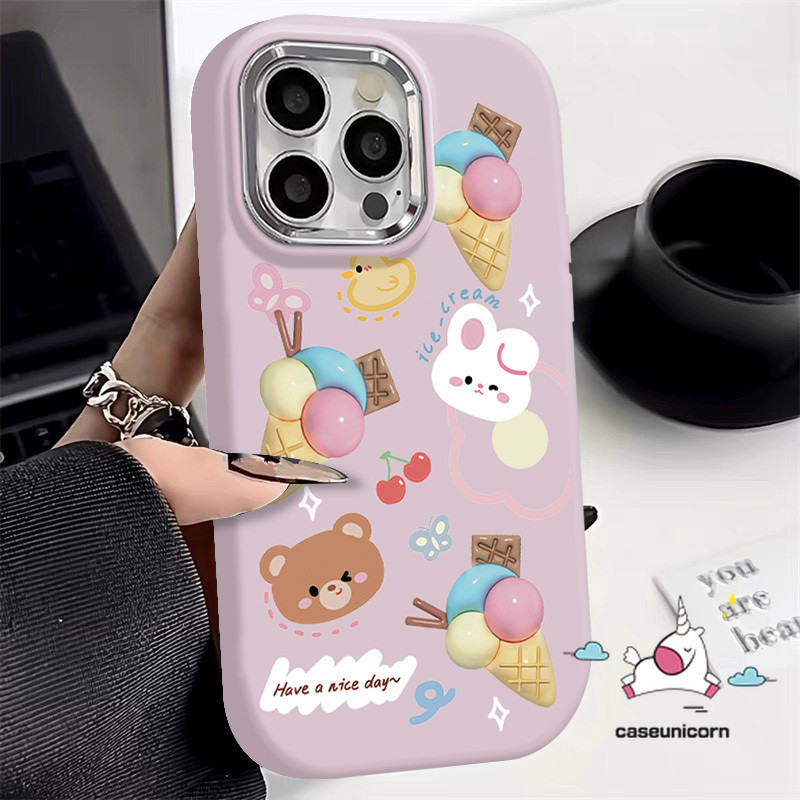 สําหรับ Oppo A18 A57 A79 A15 A9 A38 A78 A35 A16 A58 A5 A12 A52 A7 A5s A53 A17 A3s A55 A74 A17K A15s A98 A76 A54 A11 A77 Reno 5F 4F น ่ ารักกระต ่ ายการ ์ ตูนหมีภาพวาดไอศกรีมนุ ่ ม เคส