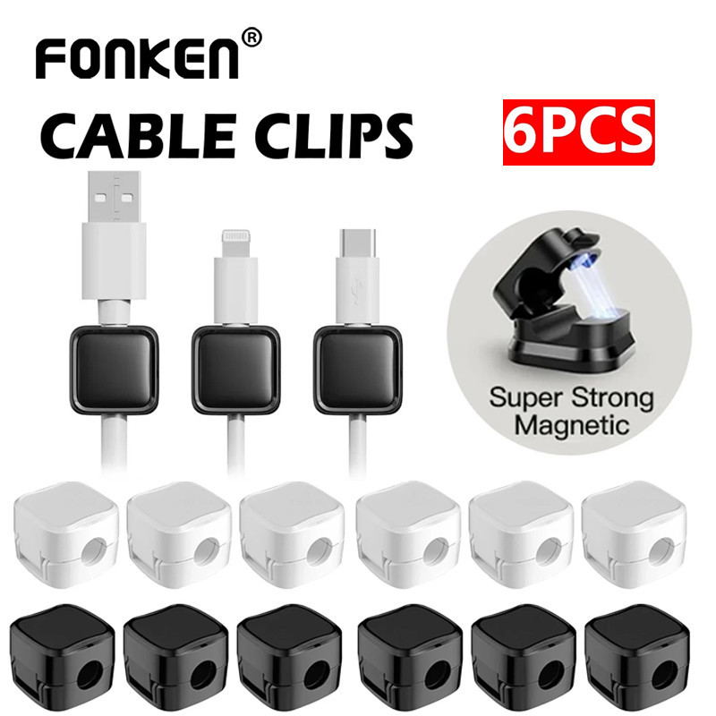 Fonken คลิปแม่เหล็ก ปรับได้ สําหรับจัดเก็บสายเคเบิ้ล 6 แพ็ค