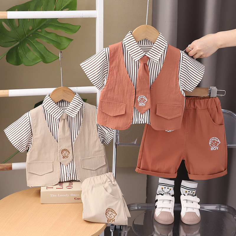 ใหม่ เสื้อยืดลําลอง ผ้าฝ้าย แขนสั้น ผูกโบว์ แฟชั่นฤดูร้อน สําหรับเด็กผู้ชาย