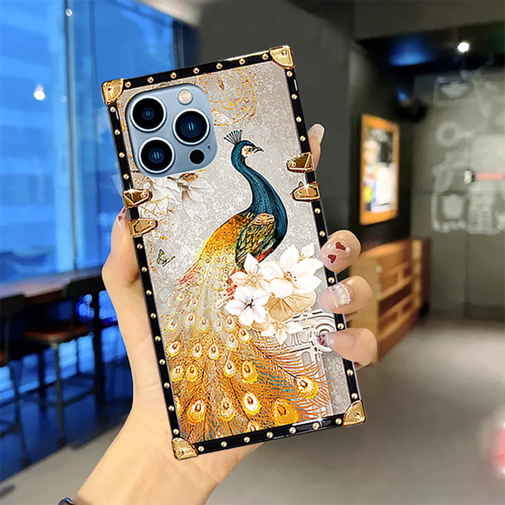 สําหรับ Samsung Galaxy A55 A15 A05S A25 A14 A24 A34 A54 A23 A33 A53 A73 A13 A22 A32 A42 A52 A72 A12 A51 A71 4G 5G เคสโทรศัพท ์ สีเหลืองนกยูงสแควร ์ Shell