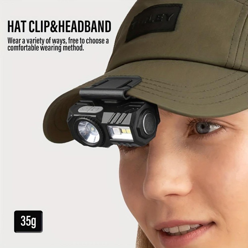 มินิ นํา ไฟหน้า การเคลื่อนไหว เซ็นเซอร์ โคมไฟกลางแจ้ง ยูเอสบี ชาร์จไฟหน้าด้วยแม่เหล็กเตือนโคมไฟกันน้ําหมวกคลิปไฟ9โหมดแสงหัวไฟฉายสูท - รูปที่ 2