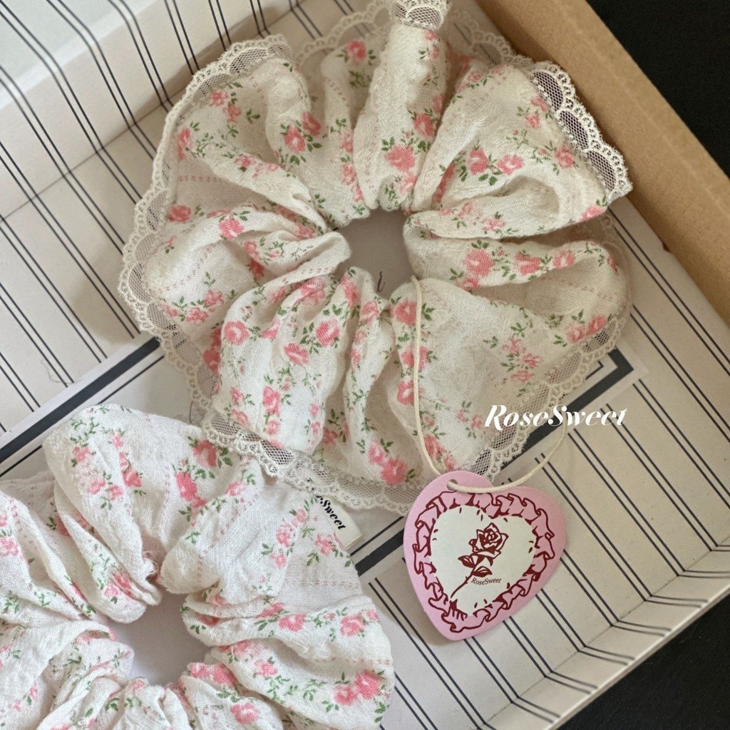 2024 Tie Head สไตล ์ เกาหลี ins High-End ดอกไม ้ Scrunchy แหวนลูกไม ้ ผมแหวนเครื ่ องประดับผม