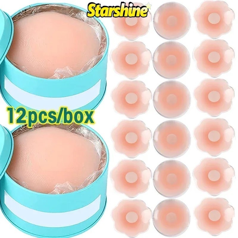 12/2pcs Reusable ผู ้ หญิงเต ้ านมกลีบยกหัวนมฝาครอบที ่ มองไม ่ เห ็ นกลีบกาวที ่ ไม ่ มีสายหนัง Backless Stick บน Bra ซิลิโคนสติกเกอร ์ เต ้ านม