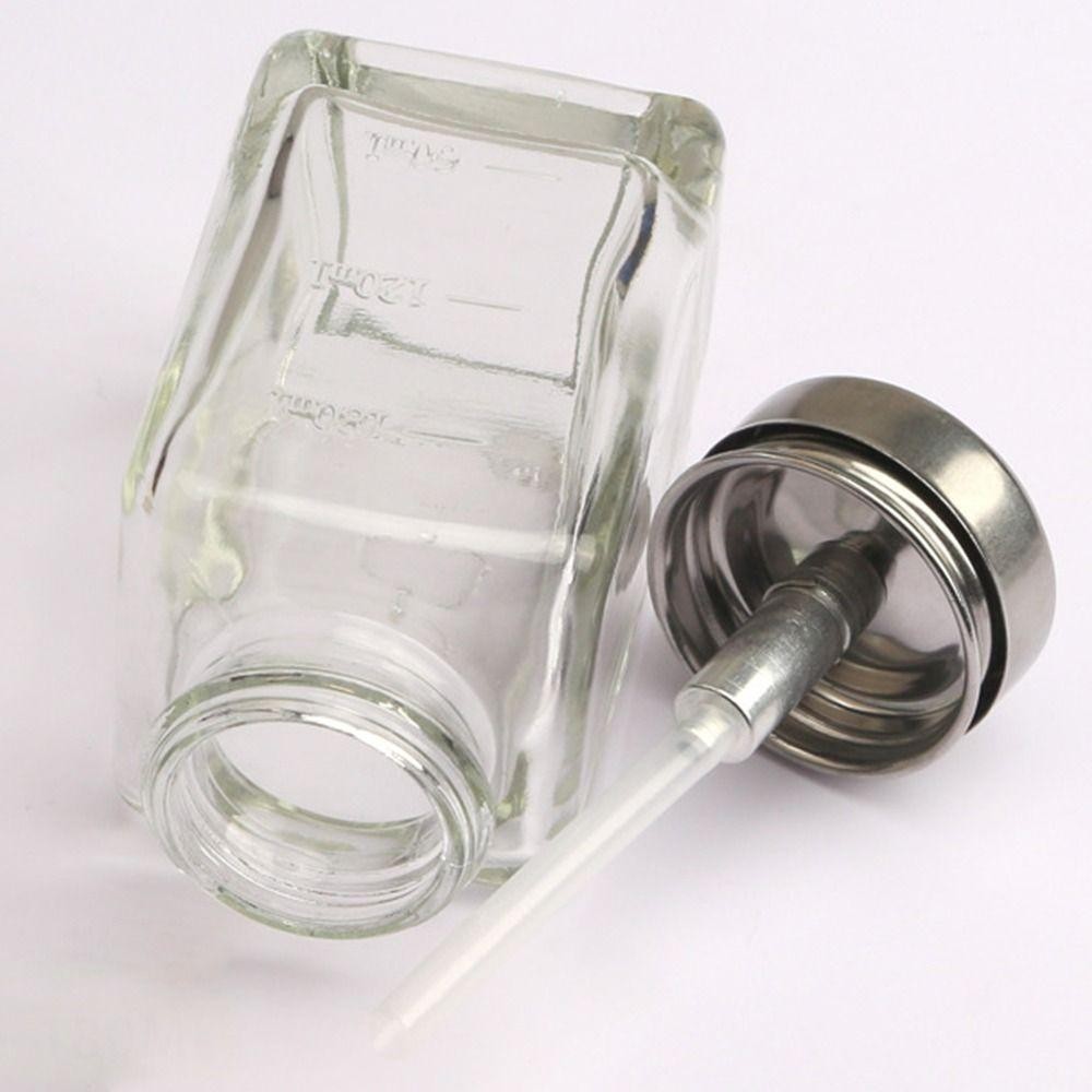 Desmond Push Down ปั ๊ ม Dispenser , Clear Square Clear Refillable Bottle , คอนเทนเนอร ์ เครื ่ องสําอางแก ้ ว 180ml/120ml Thicken Liquid ปั ๊ มขวด Facial Toner