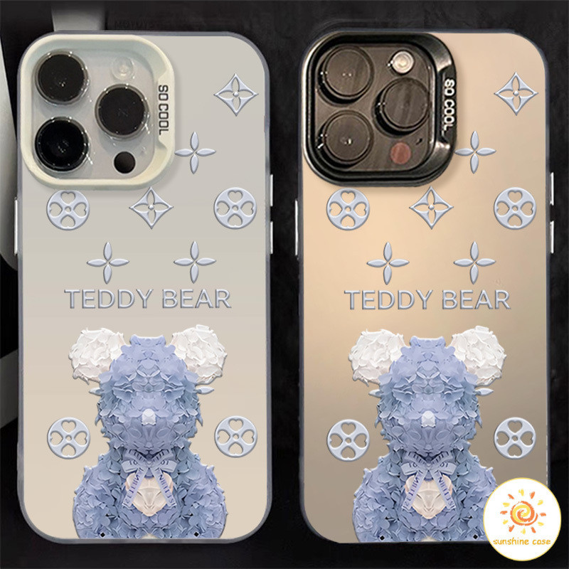 เคสโทรศัพท์โลหะชุบโลหะรูปหมีเท็ดดี้ ไอโฟน11 For iPhone12 13 14 15Pro MAX X XS XR 7 8Plus SE2020 เคสโทรศัพท์