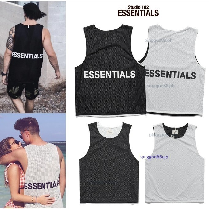 ✨  คลังสินค ้ าพร ้ อม ✨ High Street FOG Double line ESSENTIALS Letter ตาข ่ าย Breathable Tank Top High Street หลวมเสื ้ อยืดแขนกุดสําหรับผู ้ ชายและผู ้ หญิง