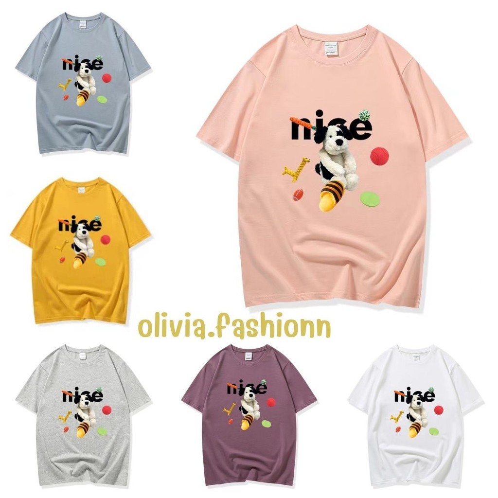 🦄Olivia🦄เสื้อยืดลายตุ๊กตาน้องหมา น่ารัก คอกลม แขนสั้น ผ้านิ่ม#9649