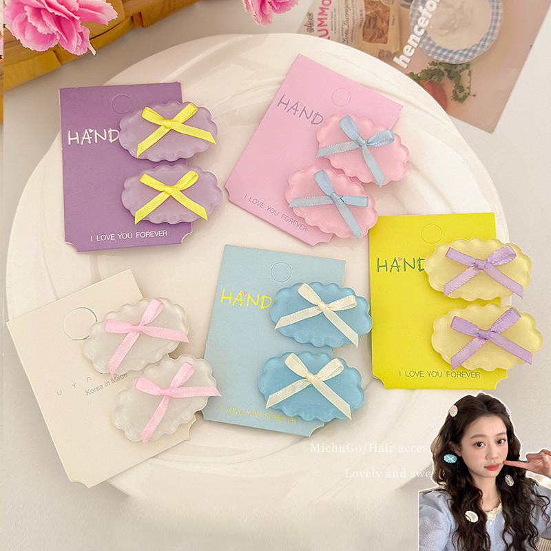 1ชิ้นแฟชั่นที่มีสีสันโบว์เมฆกิ๊บน่ารักหญิงหวานสไตล์เกาหลี ชม. หูฟัง