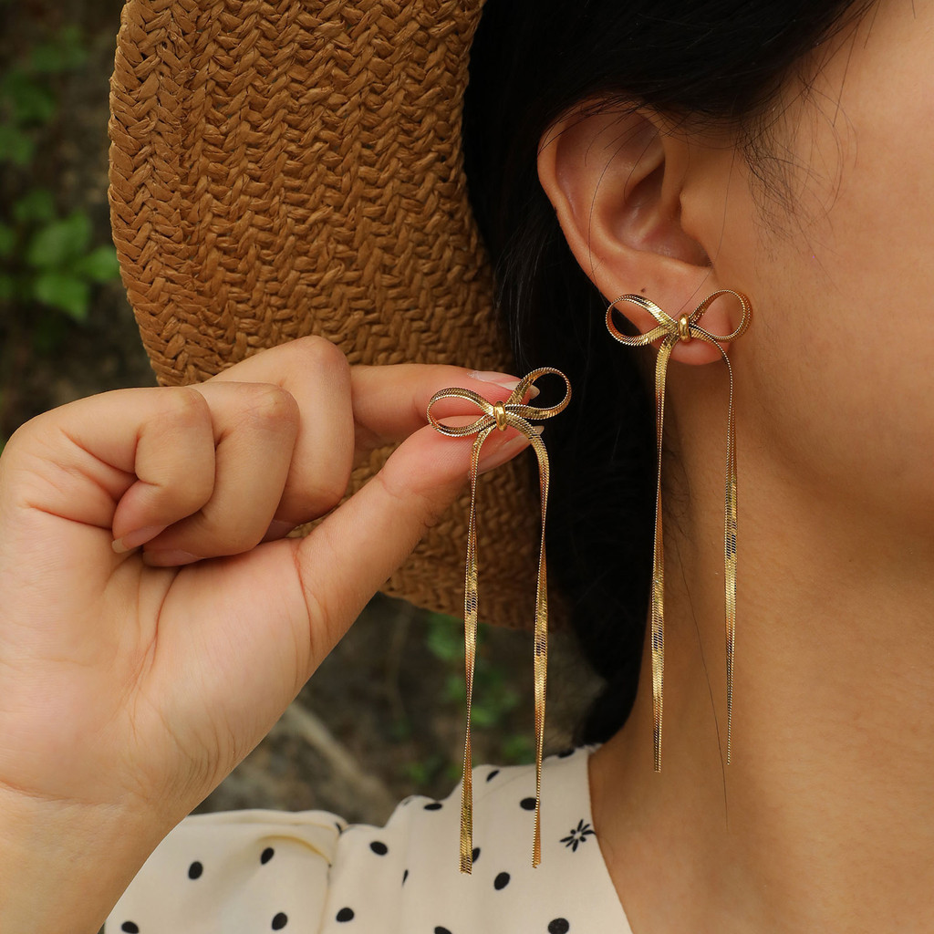 Vnox ยาวโบว์ Dangle Drop ต่างหูพู่สําหรับผู้หญิงหญิงงบริบบิ้น Fringe น้ําตกห้อยงานแต่งงานพรหมแฟชั่นเครื่องประดับของขวัญ