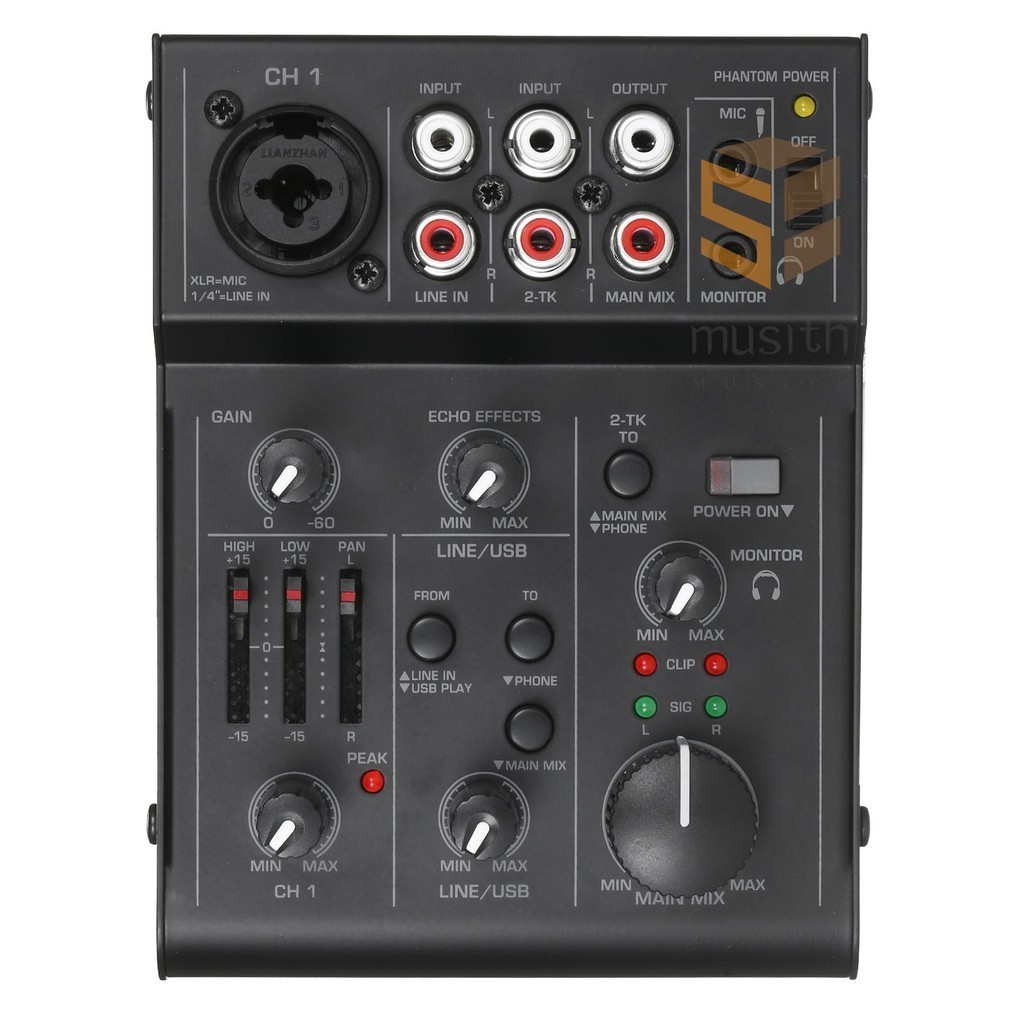 5-channel Compact Audio Mixer คอนโซลผสมเสียง USB Audio Interface 2-Band EQ Built-in Echoing Effect สําหรับ DJ บันทึก Live Broadcast
