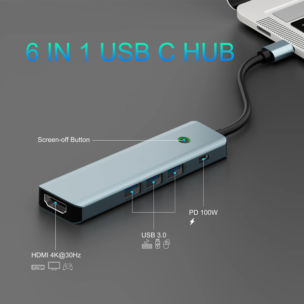 Benosem ใหม ่ USB C HUB 6-in-1 Type-C ถึง 4K HDMI Adapter พร ้ อมปุ ่ มสวิทช ์ หน ้ าจอ 100W PD USB 3.0 หลายพอร ์ ต Dongle Docking Station สําหรับ M1 M2 Ultra M3 Pro Max ชิปแล ็ ปท ็ อปแท ็ บเล ็ ต