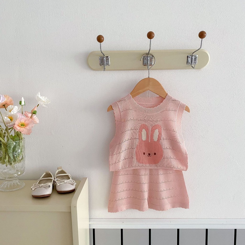 ชุดถักเด ็ ก 0-5 ปีฤดูร ้ อนชายหญิงกางเกงขาสั ้ นแขนกุดชุดสูทสองชิ ้ น - รูปที่ 3