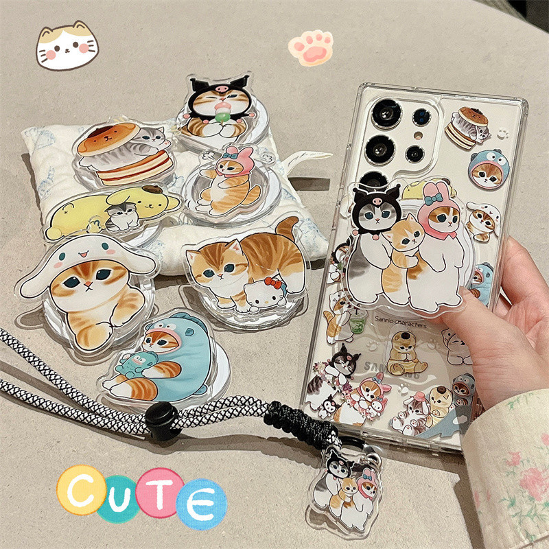 คริสต์มาส Sanrio Hello Kitty Mofusand MagFit Hard Clear กรณีแม่เหล็กผู้ถือโทรศัพท์ Kickstand สําหรับ Samsung S25 Ultra S24 FE S24 Ultra Plus S23 Ultra S23 S22 ฝาครอบพวงกุญแจสายคล้อง