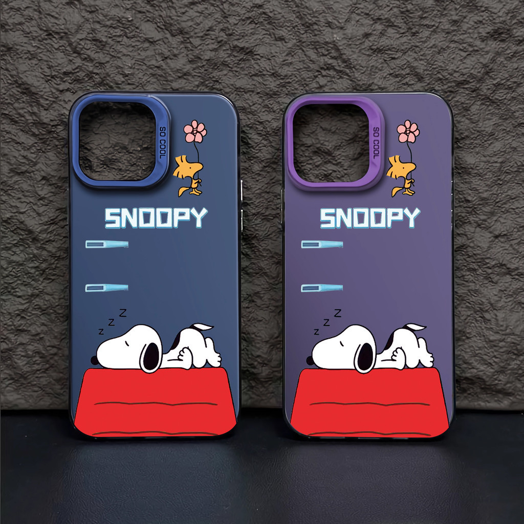 Hard IMD สําหรับ iphone 11 pro max 15 14 13 12 7 8 Plus X XR XSMax น่ารักการ์ตูน Sleeping Snoopy เลนส์กรอบกันกระแทก