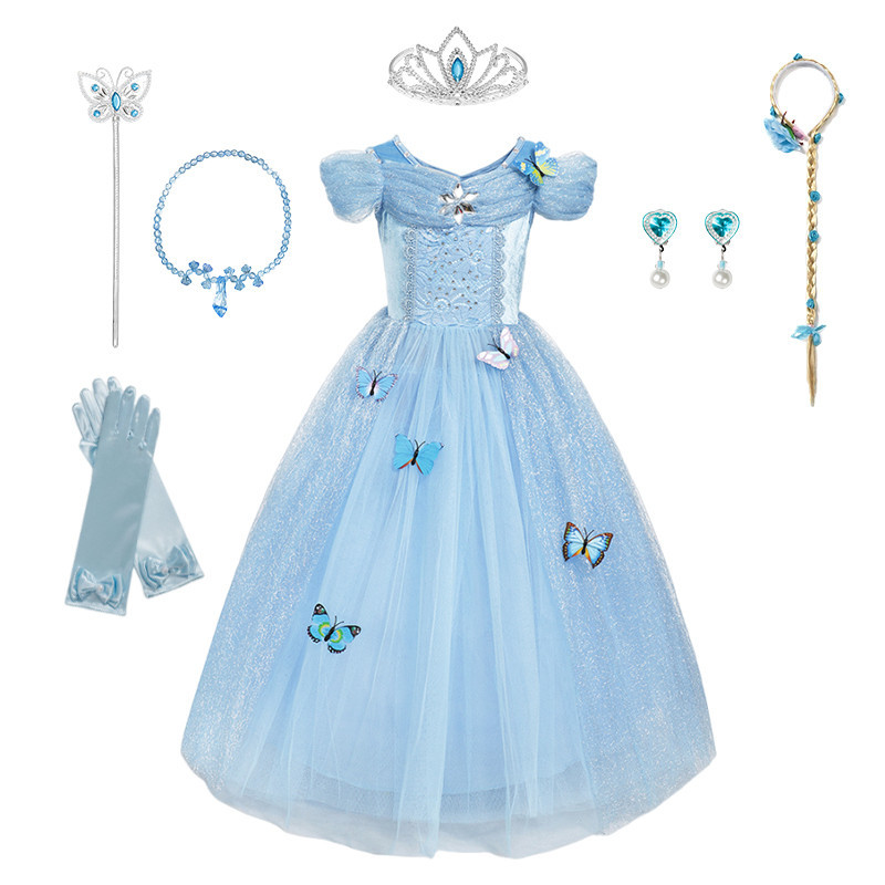 Disney Cinderella ชุดเจ ้ าหญิงคอสเพลย ์ เครื ่ องแต ่ งกายเด ็ กฮาโลวีนสาววันเกิดชุดราตรีเสื ้ อผ ้ าเด ็ ก