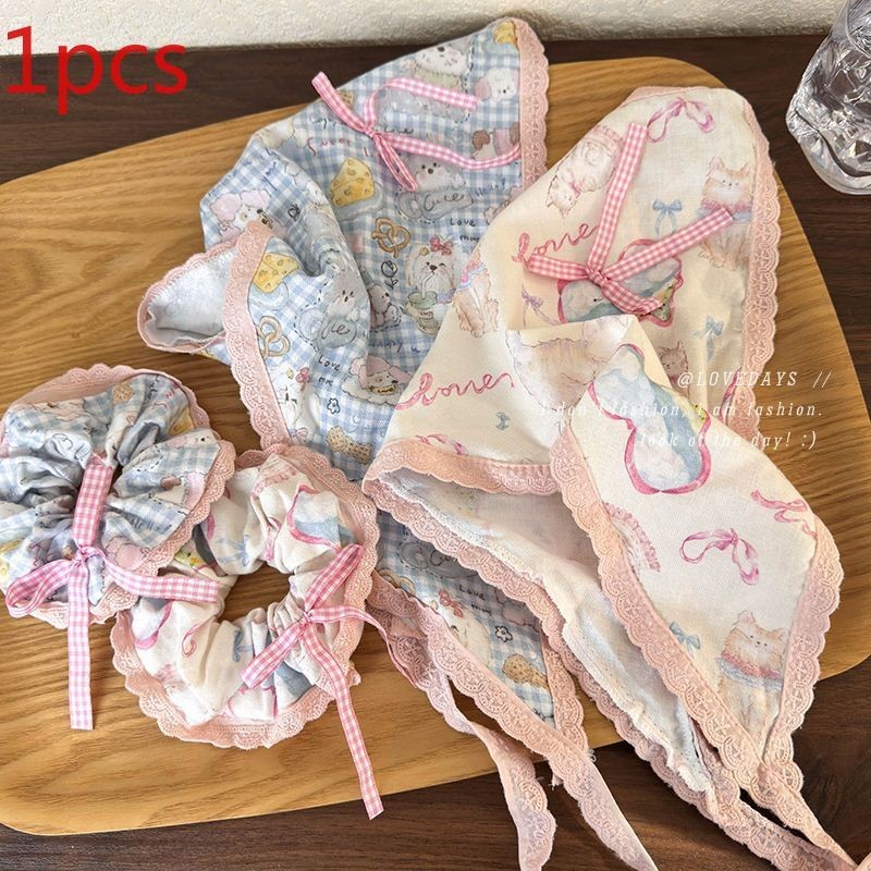 คอลเลกชันลูกสุนัขน่ารักฤดูใบไม้ผลิออกนอกบ้าน Bowknot ลำไส้ใหญ่ผมวงกลมผ้าขนหนูสามเหลี่ยมผูกผมเอ็นผมสายอุปกรณ์เสริมผม