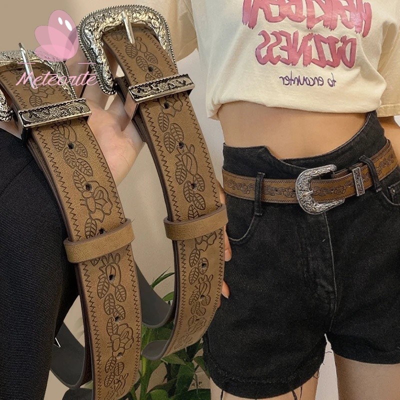 Y2k เข็มขัดสําหรับผู้หญิง Designer ยี่ห้อหัวเข็มขัดเข็มขัดเอว - หญิง Pu หนัง Hip Hop แฟชั่นเข็มขัด - สาว Retro เข็มขัด