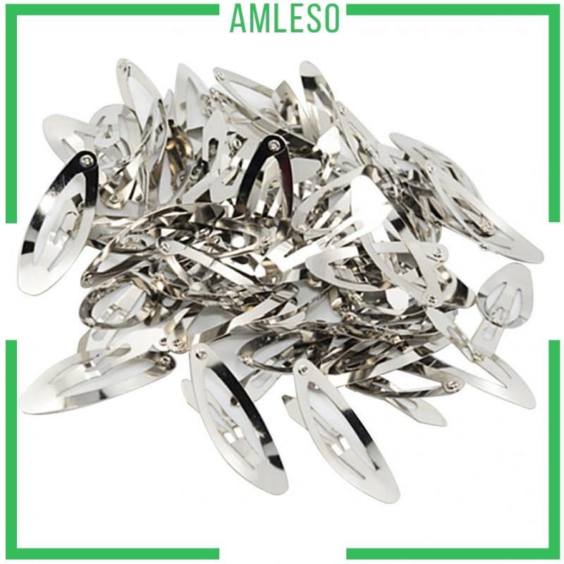 [ Amleso ] 50 ชิ ้ นคลิปสแน ็ ปกลมรูปไข ่ โลหะผมโบว ์ คลิกปิ ่ นปักผม DIY 3.7 ซม .