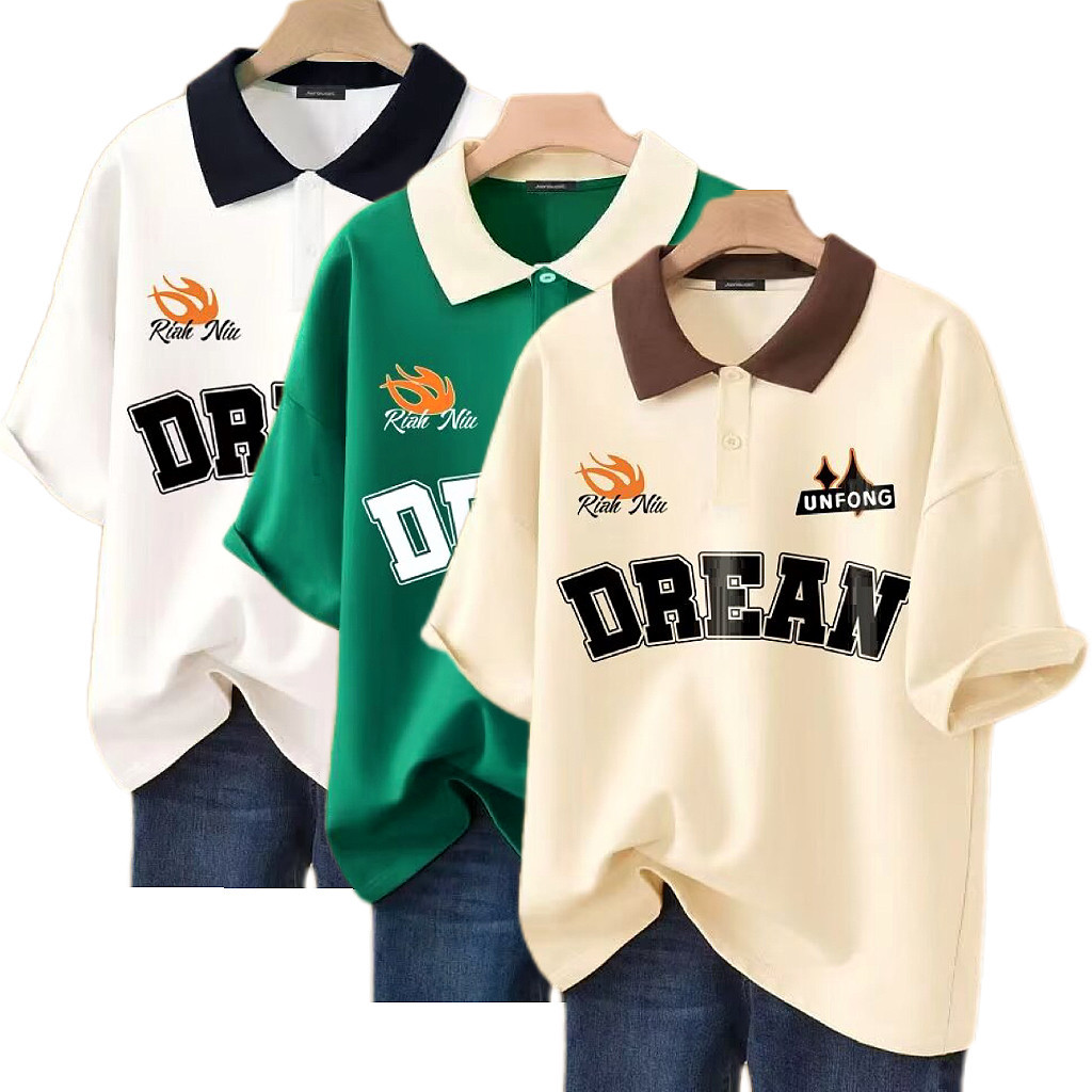 เสื้อโปโลชาย ขนาดใหญ่ ทรงหลวม พิมพ์ลายตัวอักษร แขนสั้น เสื้อยืดผู้ชาย สวมใส่สบาย แฟชั่นฤดูร้อน เสื้อคอปกผู้ชาย