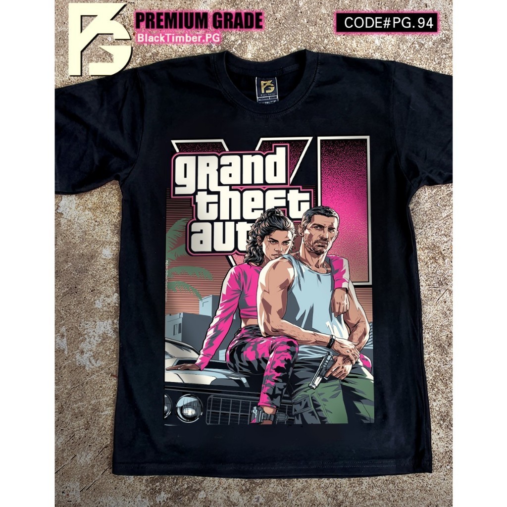 PG 94 GTA Grand Theft Auto VI เสื้อยืด หนัง นักร้อง เสื้อดำ สกรีนลาย ผ้านุ่ม PG T SHIRT S M L XL XXL