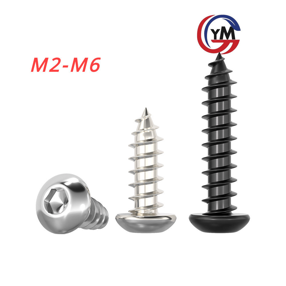 ((YMH1) สกรู เกลียวปล่อย เตเปอร์ หัวจมกลม เกรด 8.8 สีดํา/ชุบนิกเกิล / Button Head Hexagon Socket Tapping Screw SUS304 M2M2.3M2.6M3M4M5M6