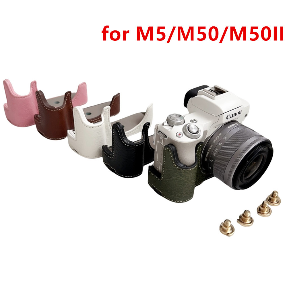 Pu กล้องครึ่งกรณีฐานผิวสําหรับ Canon EOS M5 M50 M50 Mark II M50II M50 Mark 2 EOSM5 EOSM50 M 50 กล้อง