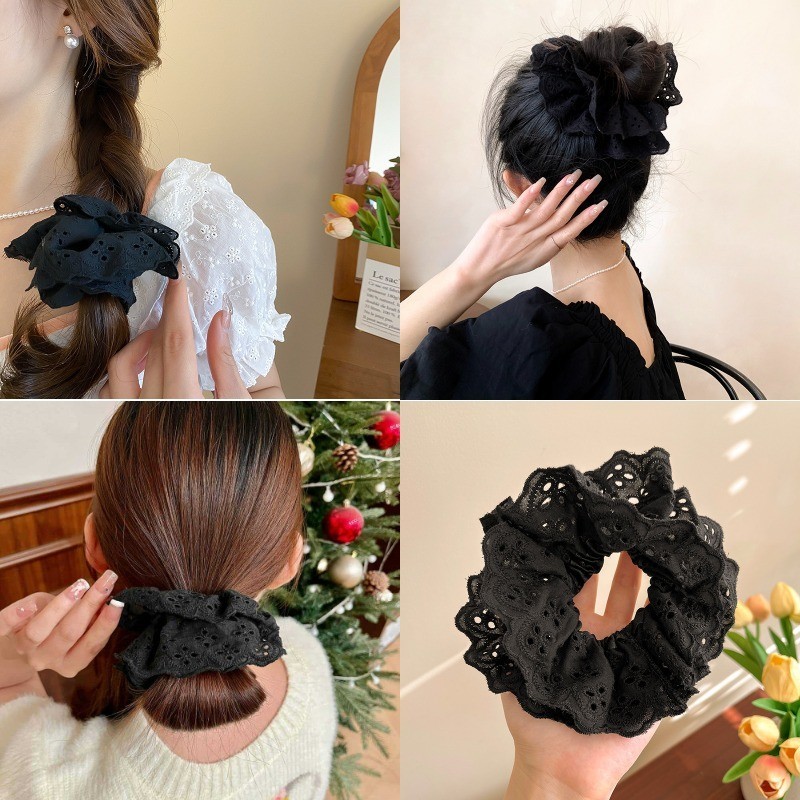 แฟชั่นเกาหลีแหวนผมลูกไม้ Elegant Simple เชือกยางรัดผม อุปกรณ์เสริมสําหรับผู้หญิง