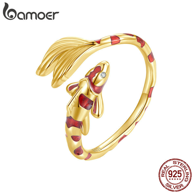Bamoer 925 Sterling Sliver เปิดแหวน Koi Design แฟชั ่ นเครื ่ องประดับของขวัญสําหรับผู ้ หญิง