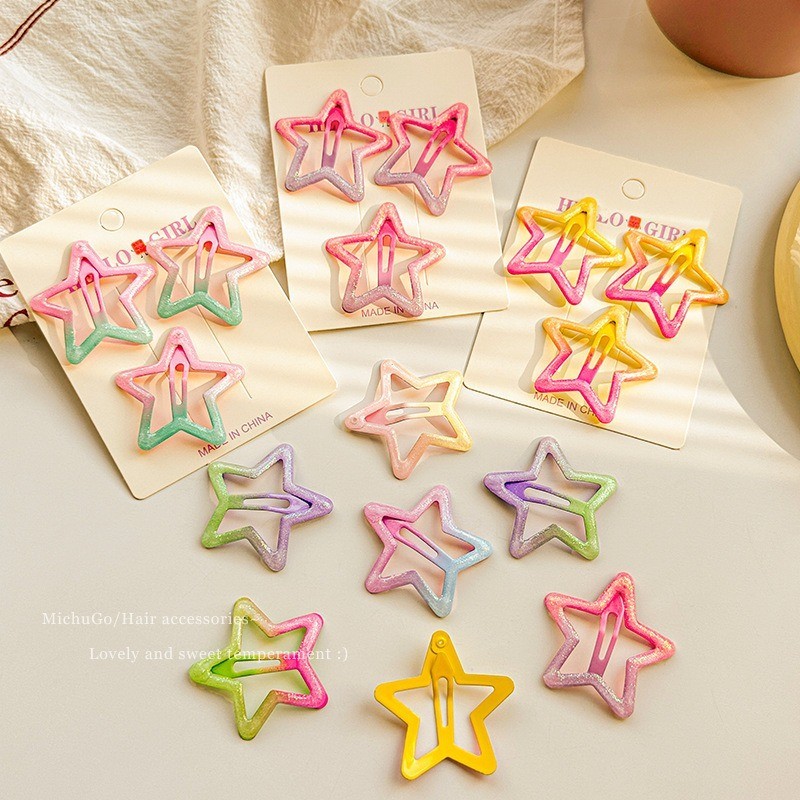 (3-6 ชิ้น)แฟชั่นเกาหลีเด็กที่มีสีสันดอกไม้คลิปน่ารักสายรุ้งไล่โทนสีดาวกิ๊บ