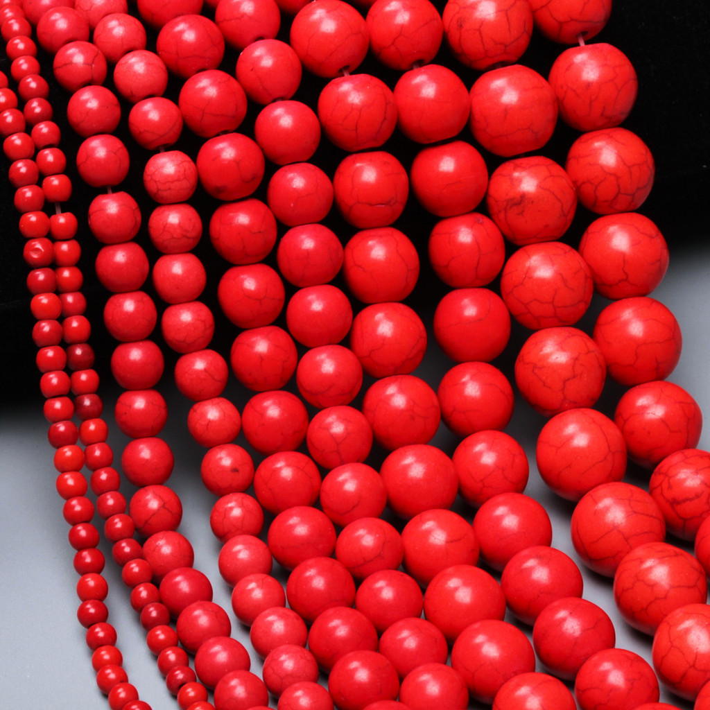 20-60pcs แฟชั ่ นรอบสีแดงหินธรรมชาติ Turquoise ลูกปัดหลวม 4-14 มม.DIY ลูกปัดวัสดุสําหรับพวงกุญแจสร ้ อยข ้ อมือทํา