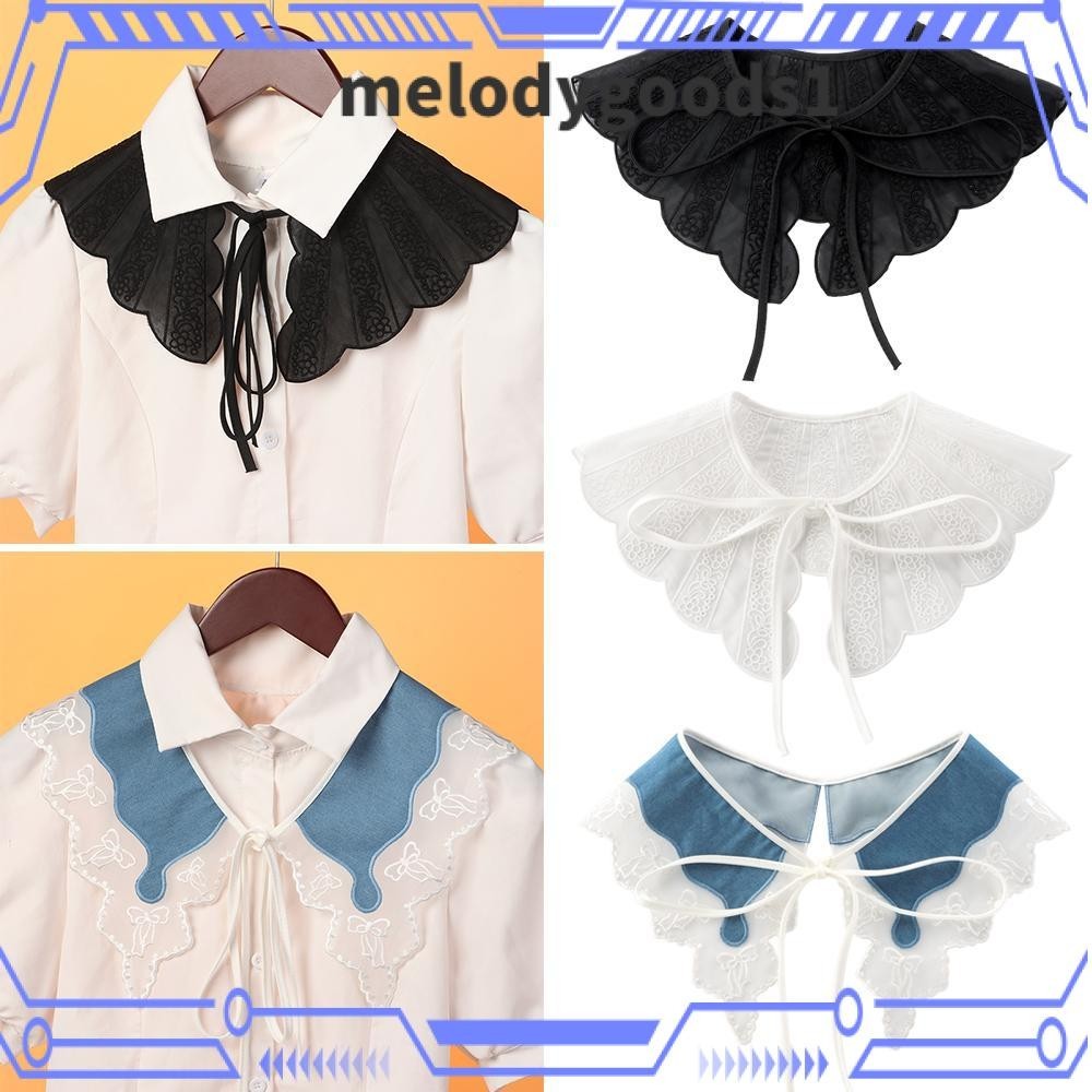 เมโลดี้กู๊ดส์1ปกปลอมลูกไม้ดอกไม้ที่ถอดออกได้เย็บปักถักร้อยห่อเสื้อปกเท็จผู้หญิงผ้าคลุมไหล่