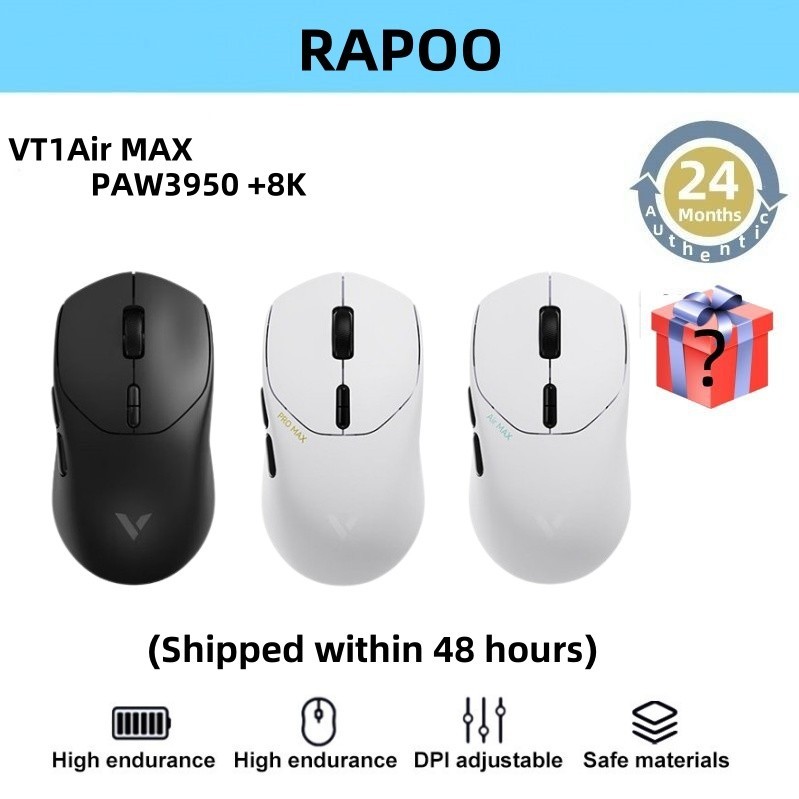 Rapoo VT1Air MAX ขนาดเล ็ กและขนาดกลางไร ้ สาย/Wired Dual Mode เมาส ์ เกม PAW3950 เครื ่ องยนต ์ 50g น ้ ําหนักเบา Ergonomic Design Esports Office Mouse + 8K Receiver