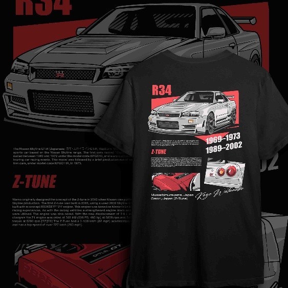 （จัดส่งทันที） [GRAPHIC TEE] T-Shirt GTR Z-TUNE Custom Design By PunkwheelsBlackไซส์ S-5XL
