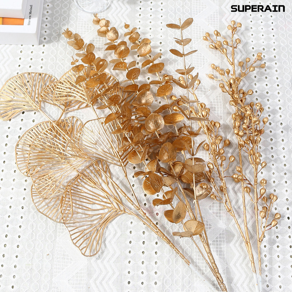 [SR ]Elegant All Match ดอกไม ้ ประดิษฐ ์ ประณีต Handmade พลาสติกจําลองยูคาลิปตัสสําหรับบ ้ าน