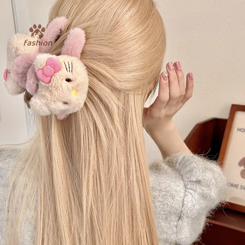[แฟชั่น] Sanrio Hello Kitty Plush Shark Clip อะนิเมะรูป Y2K สาวหวานอุปกรณ์เสริมผมการ์ตูน Kawaii Retro กิ๊บติดผมแฟนของขวัญ {TH}