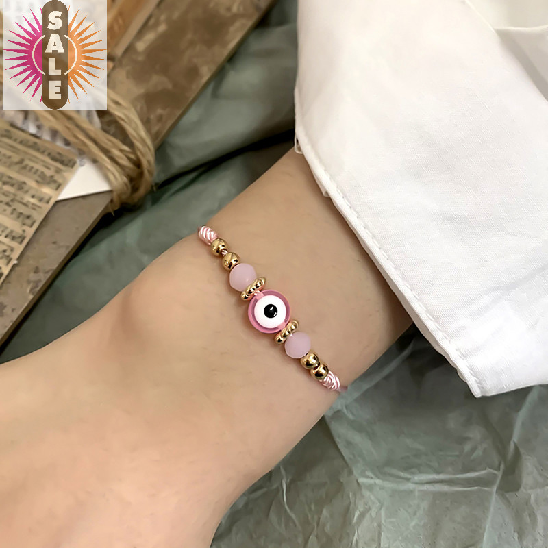 On ตุรกี Lucky Evil Eye สร้อยข้อมือผู้หญิง Handmade ถักลูกปัด Knot เชือกสายรัดข้อมือมิตรภาพคู่ Lucky เครื่องประดับ A