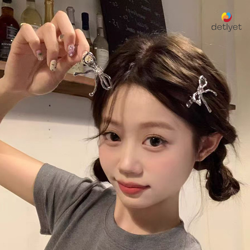 COD🌷กิ๊บติดผมโลหะโบว์สีเงินประดับเพชรรูปหัวใจหรูหราสไตล์เกาหลีแฟชั่นหวานY2Kหน้าม้าเครื่องประดับผมสำหรับผู้หญิง-detlyet