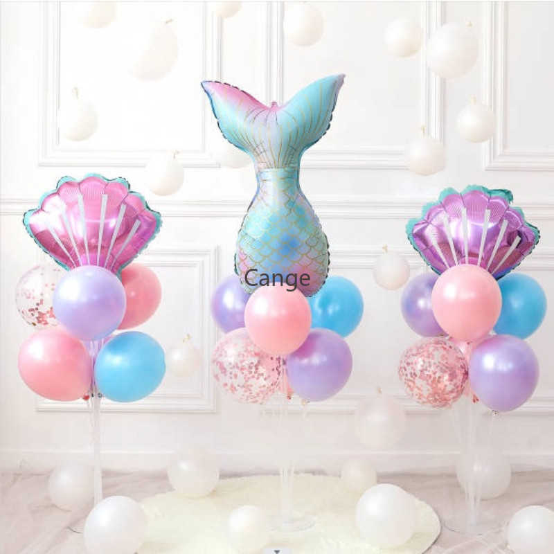Gradient Mermaid Tail บอลลูนรอบฟอยล์บอลลูนเด็กวันเกิดตกแต่ง Baby Shower Globos - รูปที่ 2