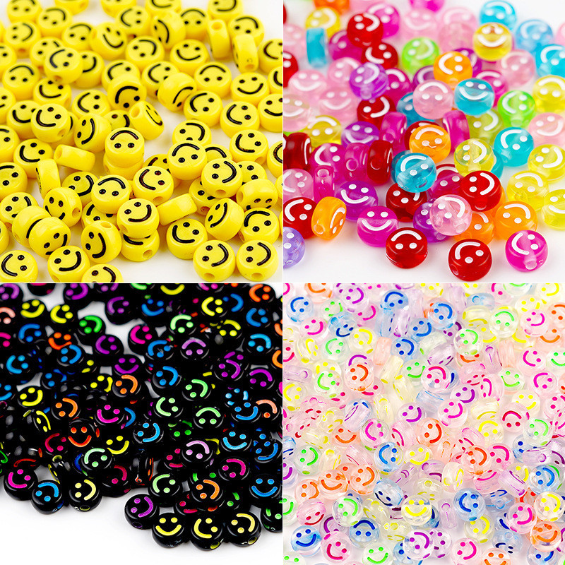 50pcs อะคริลิคหน ้ ายิ ้ มแบนลูกปัดหลวมทําเครื ่ องประดับอุปกรณ ์ เสริมขายส ่ งแฟชั ่ นยิ ้ ม diy ลูกปัดทําด ้ วยมือ