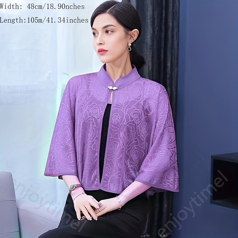 Cheongsam Outwear ผ ้ าคลุมไหล ่ สีทึบครีมกันแดดเสื ้ อบาง Retro Cape Silky Small Cape สําหรับผู ้ หญิง