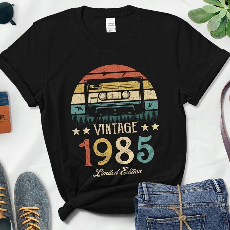 เสื้อยืด ลายเทปคาสเซ็ต 1985 Limited Edition 37Th 37 Years Old Birthday Party Friend Gift สีดํา สไตล์